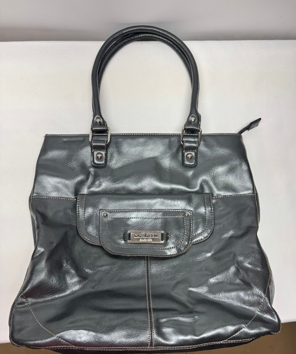 Nine West Black Faux Leather Satchel Shoulder Bag Double Handles